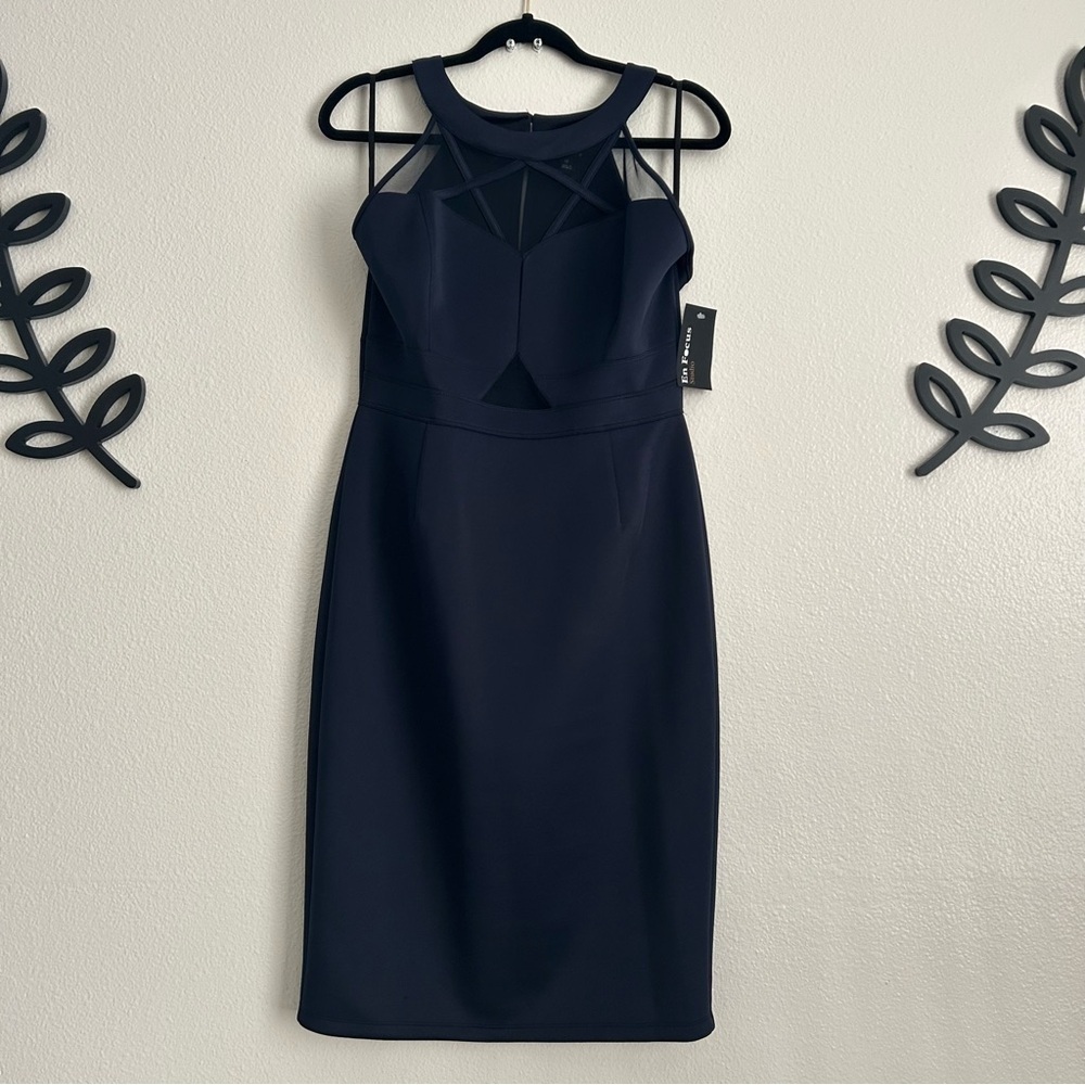 Enfocus Studio Blue Halter Sheath Midi Dress
